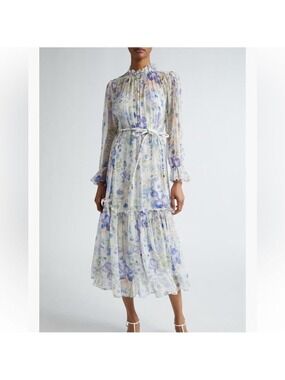 Zimmermann Blue and White Floral Long Sleeve Dress